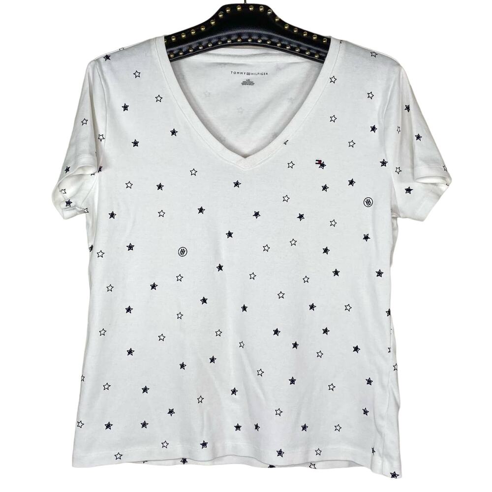 Tommy Hilfiger Star Print Short Sleeve V-Neck Shirt Large